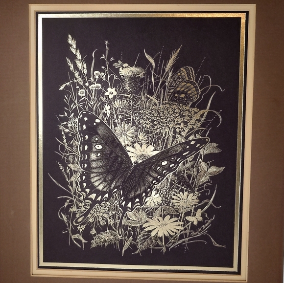 1981 Reproduction Paul M Breeden Metal Foil Art Butterfly 16x20 Gold Brown Matte - Picture 2 of 13